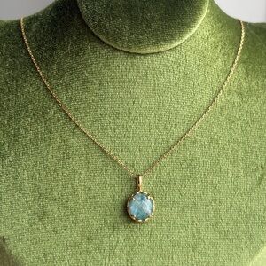Agete 10K Gold Reversible Pendant – Labradorite & Malachite (Pendant Only)